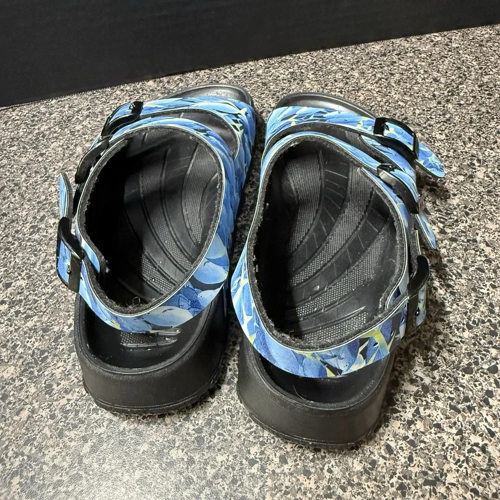 Birki's Birkenstock Sandals 34 Blue Fish Print EVA Double Strap Haiti Kids 3-3.5